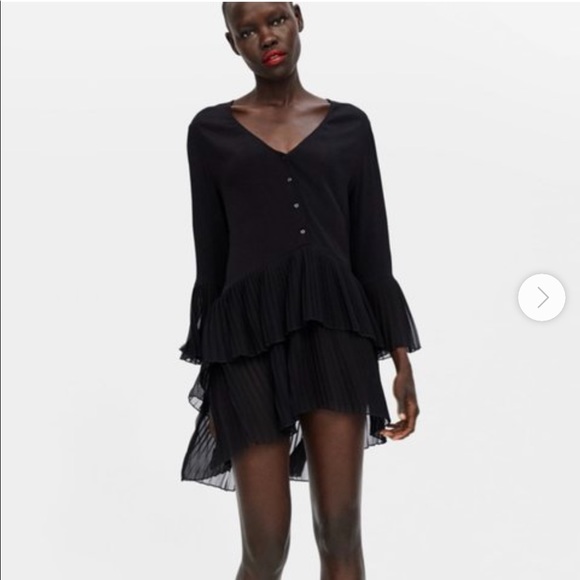zara pleated blouse dress ZW COLLECTION PLEATED SHIRT DRESS - Light blue